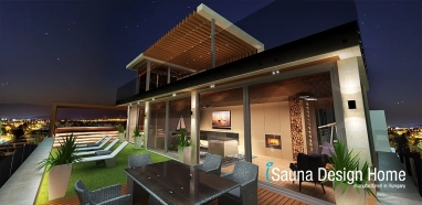 Kerti szauna tetőteraszon